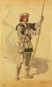 Orlando, kostýmní návrh pro Shakespearovo Jak se vám líbí, produkoval R. Courtneidge v Princes Theatre, Manchester